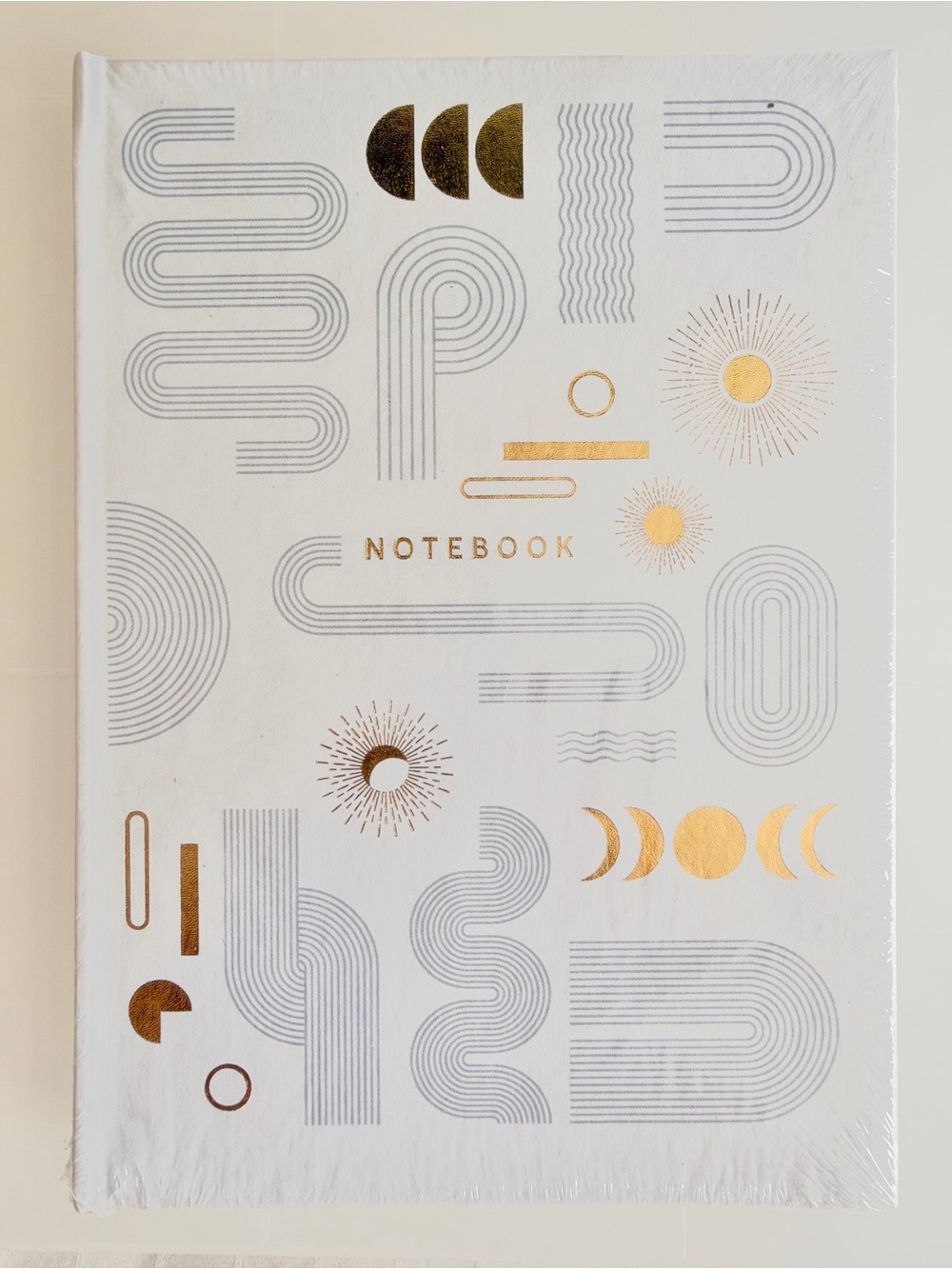 Notebook/ Journal White with Gold and Gray Geometric Accents NWT (in plastic)